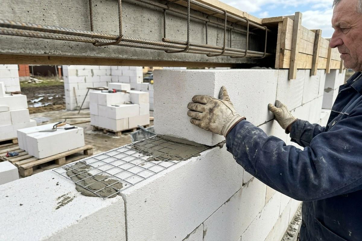 Армирование кладки из газобетонных блоков — сетка в шве и армопояс